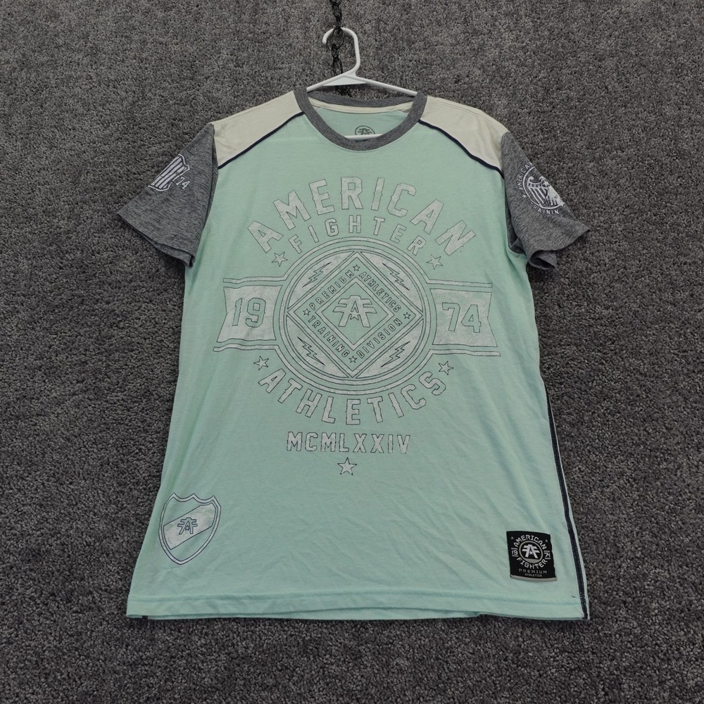 American Fighter T Shirt Mens Medium Green Blue Athletics Graphic Short Sleeve